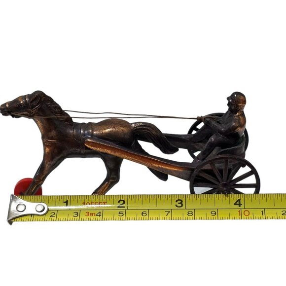 VTG Harness Racing Horse Jockey Sulky Cart Driver Copper Chariot Race Figurine - Picture 11 of 12